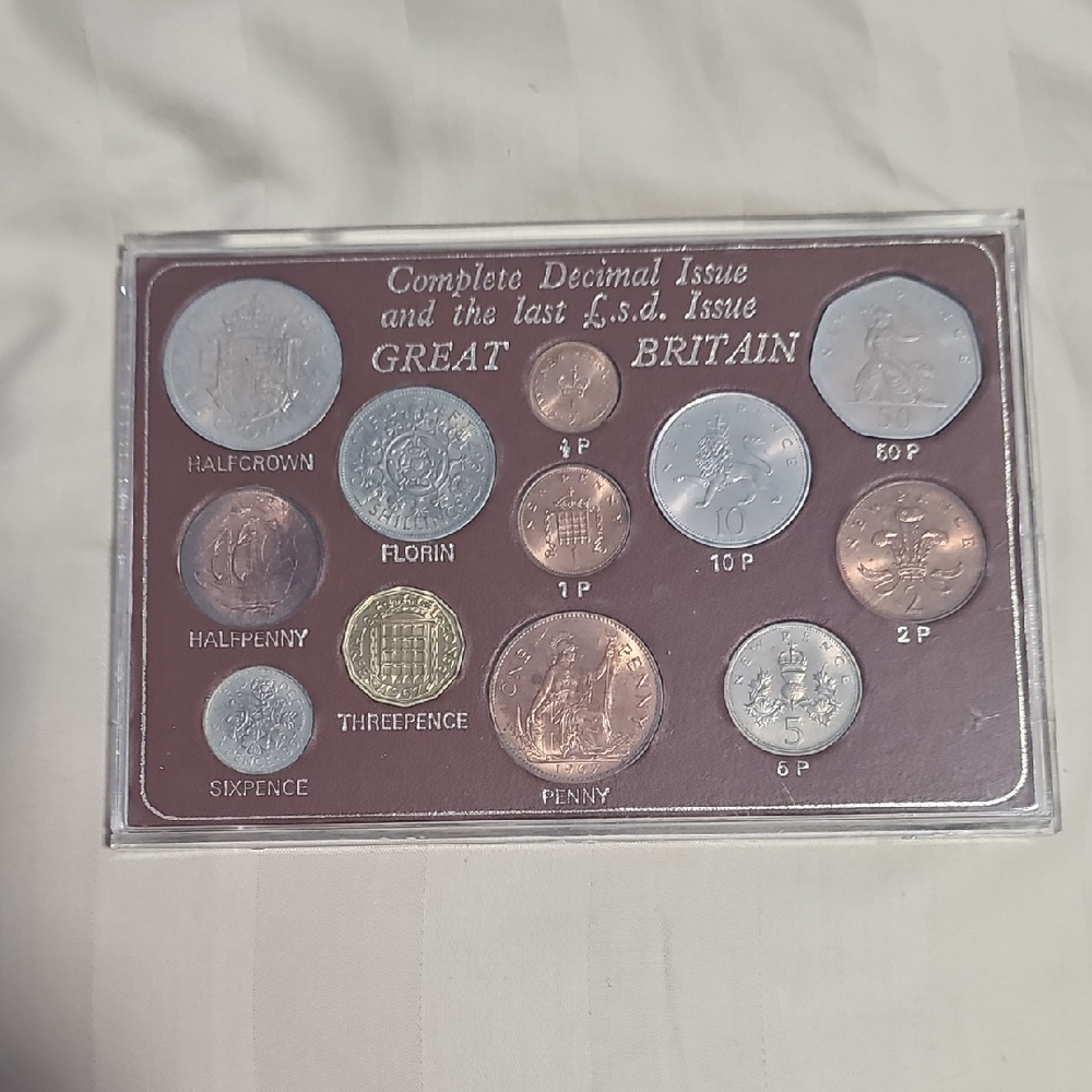 Great Britain Decimal Coin and Last LSD Issue Set Display - Mixed Metal Tones